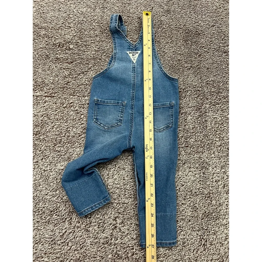 OshKosh B'gosh Baby Girls 18M Denim Vestbak Overalls Floral Lined Snap Leg